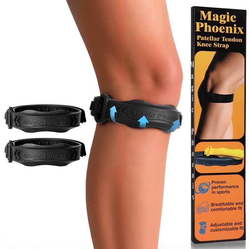 Magic Phoenix Premium Silicone Patella Band – Adjustable Knee Strap for Patellar Tendon Support & Pain Relief, Ideal for Tendonitis, Jumper’s Knee & Sports Recovery – 2 Pack (black) - Image 1